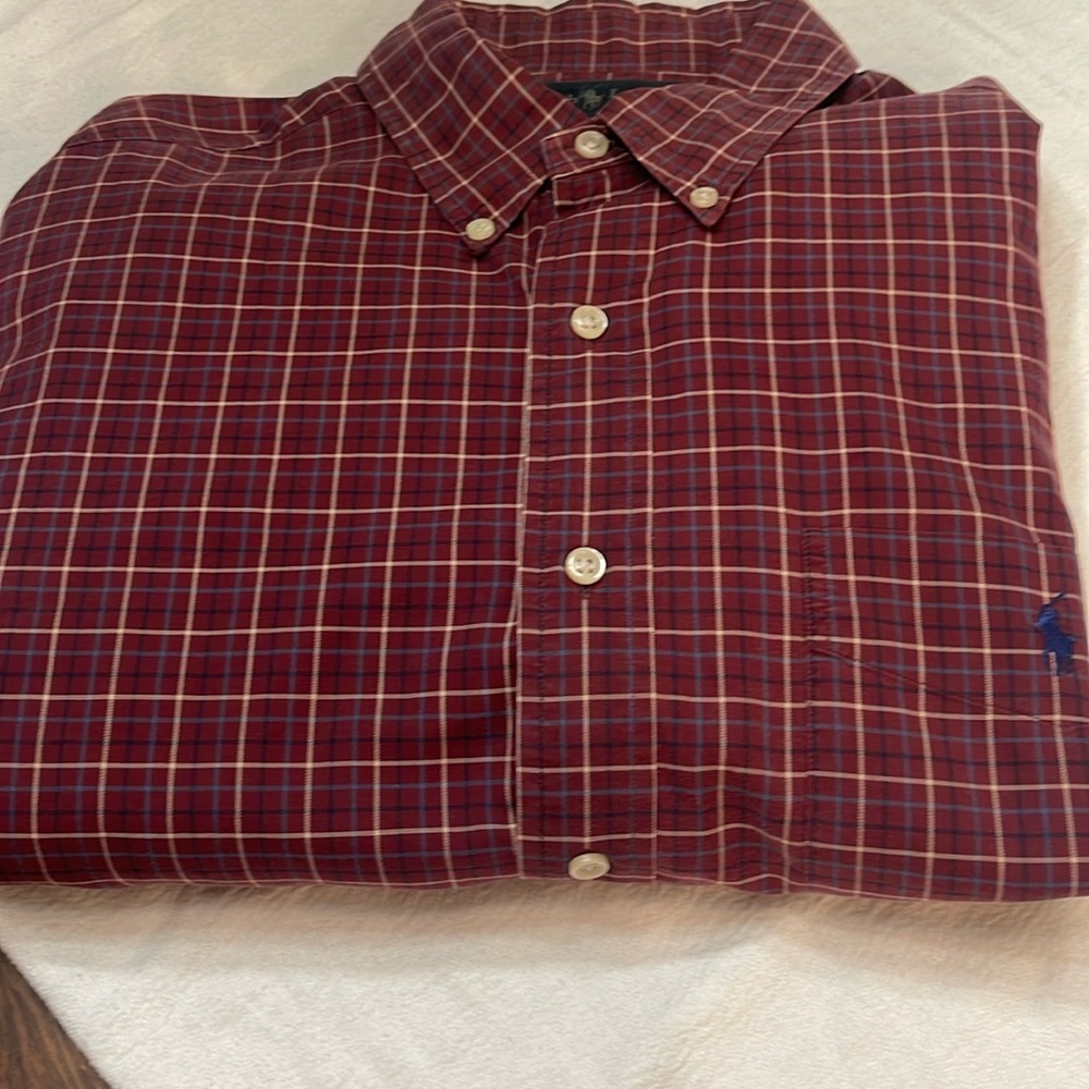 Ralph Lauren long sleeve burgundy plaid large classic fit $22
